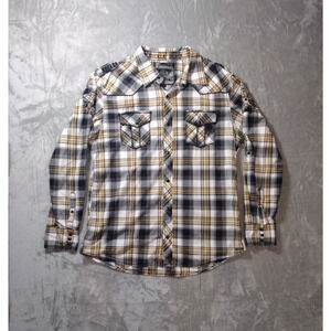 Buckle Black Shirt Mens XL Slim Fit Plaid Embroidered Button Up Western Cowboy